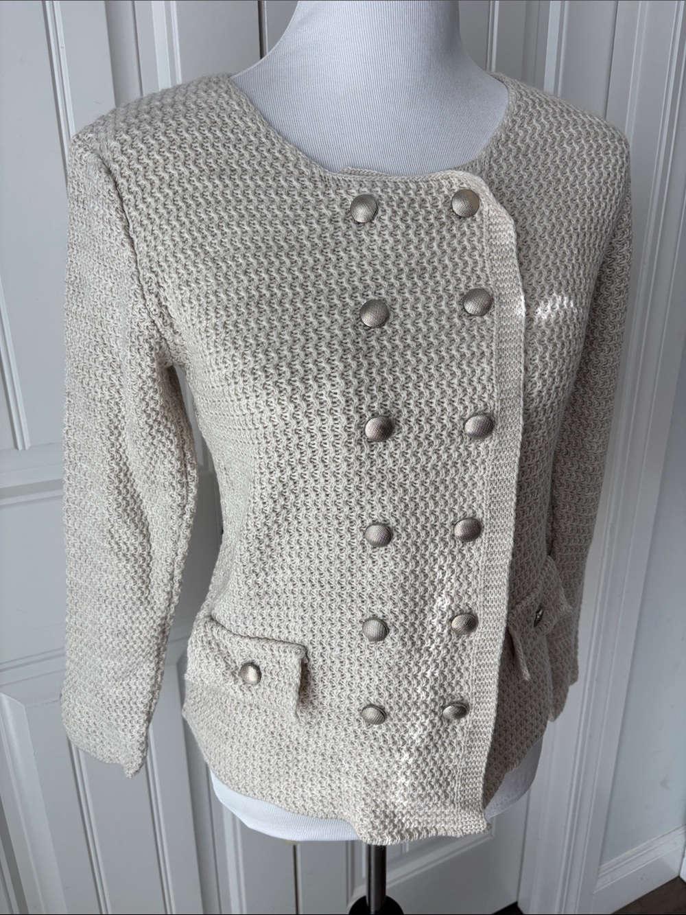 NWT ❤️ Cream Textured Double-Breasted Knit Blazer
